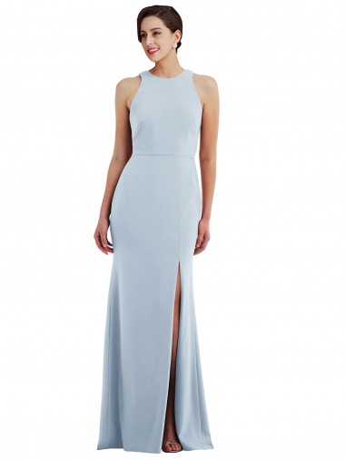 Jewel Neck Long Stretch Crepe Light Sky Blue Sleeveless Formal Evening Gown / Prom Dress / Bridesmaid Dress Victoria