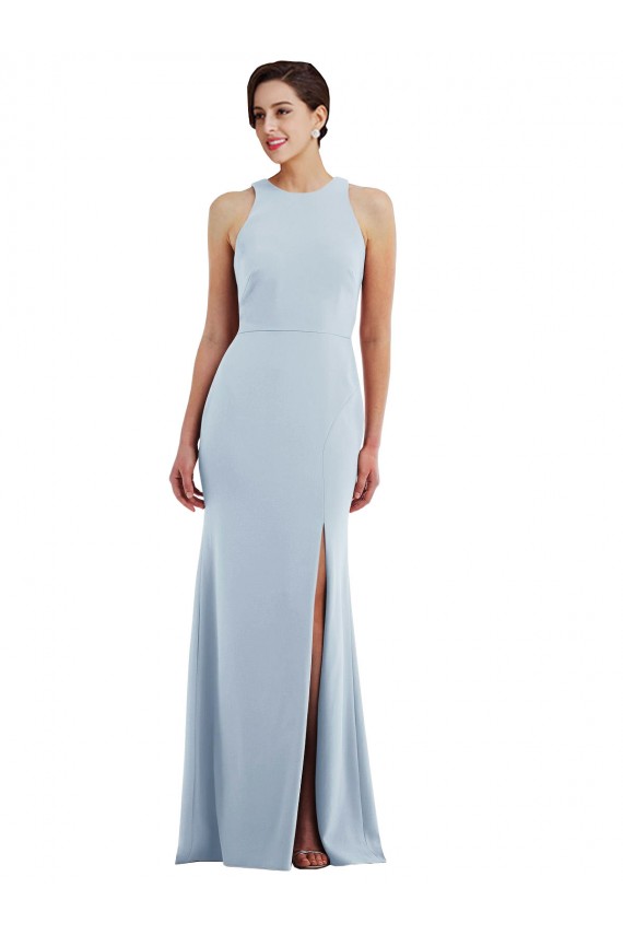 Jewel Neck Long Stretch Crepe Light Sky Blue Sleeveless Formal Evening Gown / Prom Dress / Bridesmaid Dress Victoria
