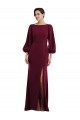 Bateau Neck Long Stretch Crepe Burgundy Gold Long Sleeves Formal Evening Gown / Prom Dress / Bridesmaid Dress Victoria