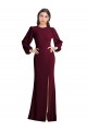Bateau Neck Long Stretch Crepe Burgundy Gold Puff Sleeves Formal Dress / Bridesmaid Dress Victoria