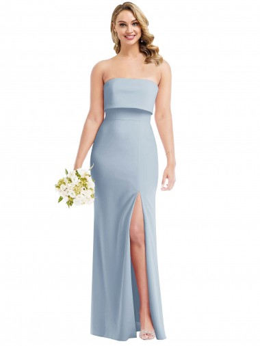 Strapless Long Stretch Crepe Light Sky Blue Sleeveless Semi Formal Evening Dress / Prom Dress / Bridesmaid Dress Victoria