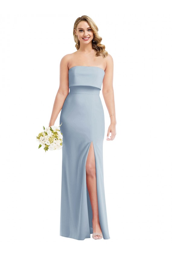 Strapless Long Stretch Crepe Light Sky Blue Sleeveless Semi Formal Evening Dress / Prom Dress / Bridesmaid Dress Victoria