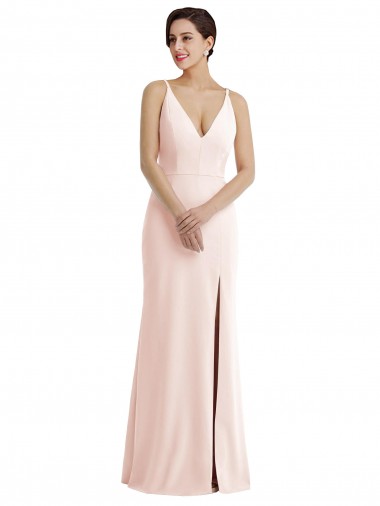 V-Neck Long Stretch Crepe Pink Sleeveless Formal Evening Gown / Prom Dress / Bridesmaid Dress Victoria
