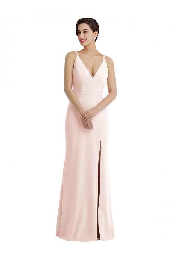 V-Neck Long Stretch Crepe Pink Sleeveless Formal Evening Gown / Prom Dress / Bridesmaid Dress Victoria