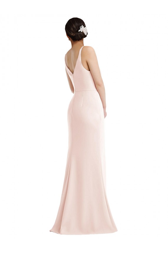 V-Neck Long Stretch Crepe Pink Sleeveless Formal Evening Gown / Prom Dress / Bridesmaid Dress Victoria