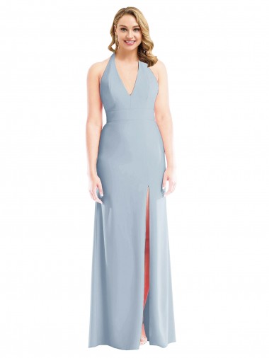 Halter Neck Long Stretch Crepe Light Sky Blue Sleeveless Bridesmaid Dress / Evening Dress Victoria