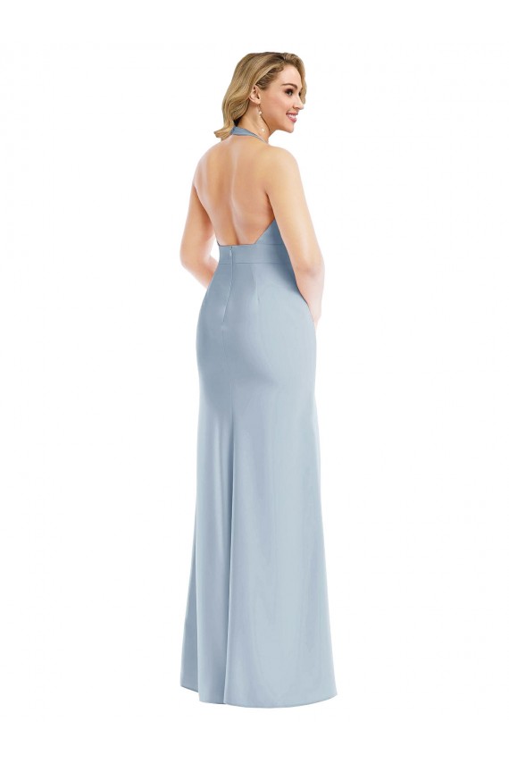 Halter Neck Long Stretch Crepe Light Sky Blue Sleeveless Bridesmaid Dress / Evening Dress Victoria