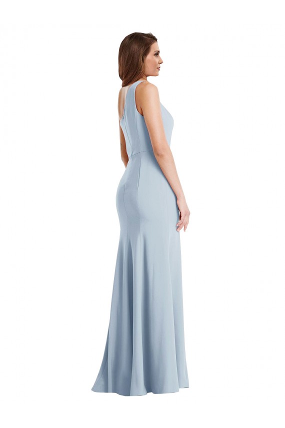 One Shoulder Long Stretch Crepe Light Sky Blue Sleeveless Formal Evening Gown / Prom Dress / Bridesmaid Dress Victoria