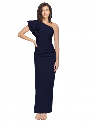 One Shoulder Long Stretch Crepe Dark Navy Sheath Sleeveless Formal Evening Gown / Prom Dress / Bridesmaid Dress Victoria
