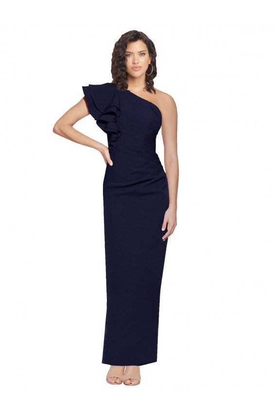 One Shoulder Long Stretch Crepe Dark Navy Sheath Sleeveless Formal Evening Gown / Prom Dress / Bridesmaid Dress Victoria