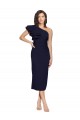 One Shoulder Midi Length Stretch Crepe Dark Navy Sleeveless Formal Evening Gown / Prom Dress / Bridesmaid Dress Victoria