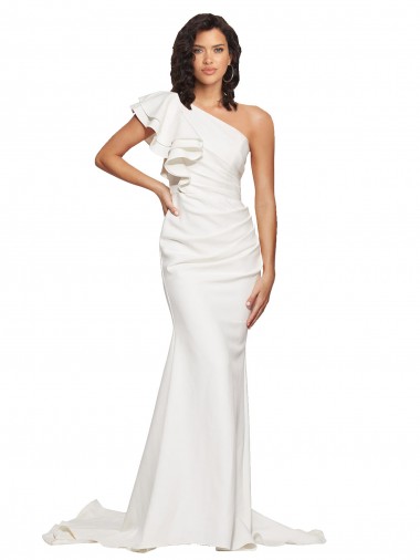 One Shoulder Sweep Train Stretch Crepe Ivory Sleeveless Semi Formal Evening Dress / Prom Dress / Bridesmaid Dress Victoria