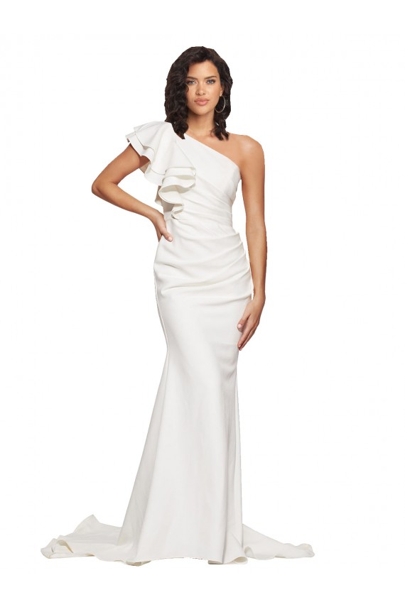 One Shoulder Sweep Train Stretch Crepe Ivory Sleeveless Semi Formal Evening Dress / Prom Dress / Bridesmaid Dress Victoria