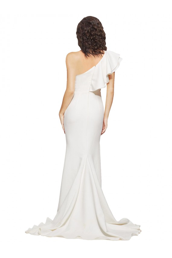 One Shoulder Sweep Train Stretch Crepe Ivory Sleeveless Semi Formal Evening Dress / Prom Dress / Bridesmaid Dress Victoria