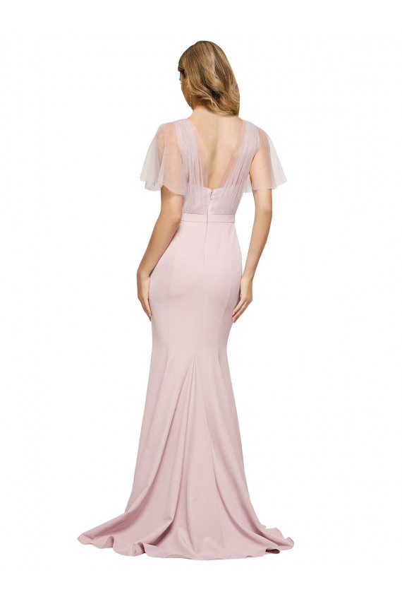 Sweetheart Long Stretch Crepe & Tulle Mauve Short Sleeves Formal Evening Gown / Prom Dress / Bridesmaid Dress Victoria