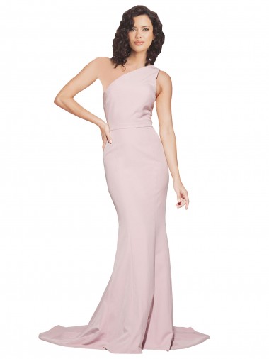 One Shoulder Sweep Train Stretch Crepe Mauve Sleeveless Semi Formal Evening Dress / Prom Dress / Bridesmaid Dress Victoria