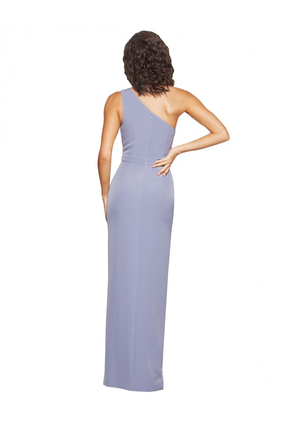 One Shoulder Long Stretch Crepe Smoke Blue Sleeveless Formal Evening Gown / Prom Dress / Bridesmaid Dress Victoria