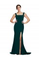 Square Neck Sweep Train Stretch Crepe Midnight Green Sleeveless Semi Formal Evening Dress / Prom Dress / Bridesmaid Dress Victoria