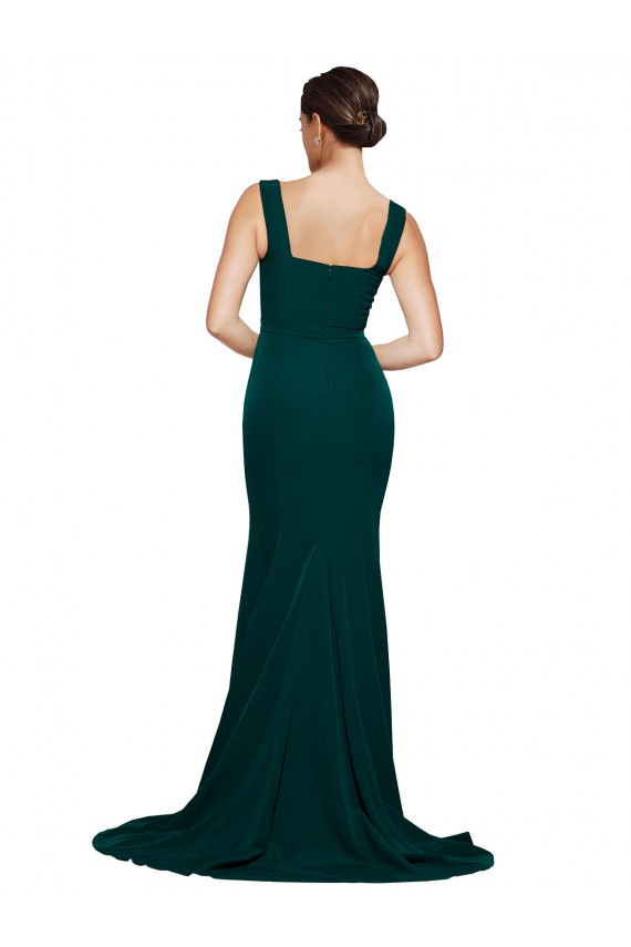 Square Neck Sweep Train Stretch Crepe Midnight Green Sleeveless Semi Formal Evening Dress / Prom Dress / Bridesmaid Dress Victoria