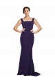 Square Neck Sweep Train Stretch Crepe Dark Navy Sleeveless Semi Formal Evening Dress / Prom Dress / Bridesmaid Dress Victoria
