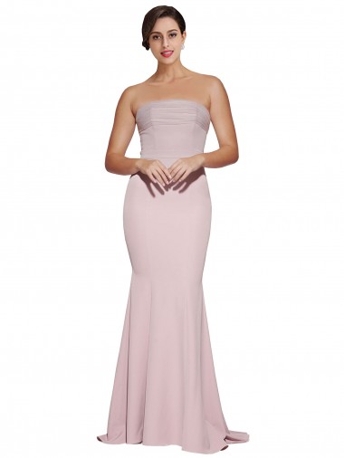 Strapless Sweep Train Stretch Crepe Mauve Sleeveless Formal Evening Gown / Prom Dress / Bridesmaid Dress Victoria