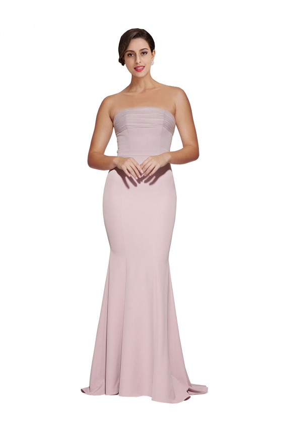 Strapless Sweep Train Stretch Crepe Mauve Sleeveless Formal Evening Gown / Prom Dress / Bridesmaid Dress Victoria
