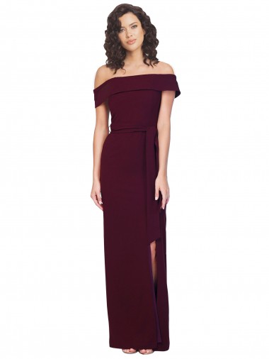 Square Neck Long Stretch Crepe Burgundy Gold Sleeveless Formal Evening Gown / Prom Dress / Bridesmaid Dress Victoria