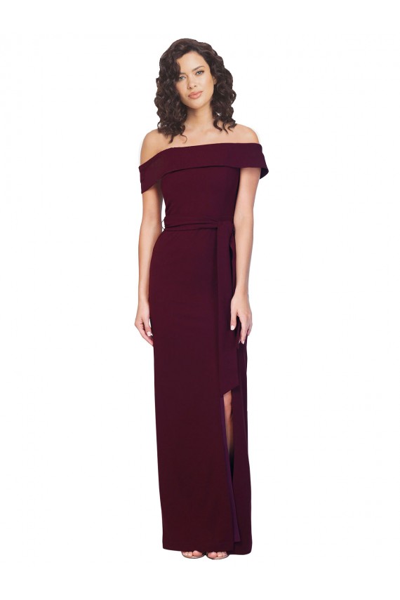 Square Neck Long Stretch Crepe Burgundy Gold Sleeveless Formal Evening Gown / Prom Dress / Bridesmaid Dress Victoria