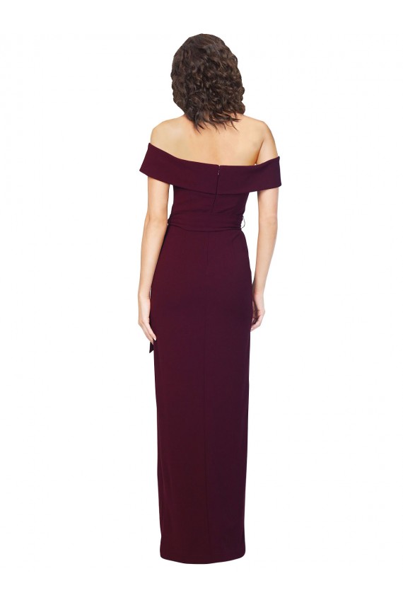 Square Neck Long Stretch Crepe Burgundy Gold Sleeveless Formal Evening Gown / Prom Dress / Bridesmaid Dress Victoria