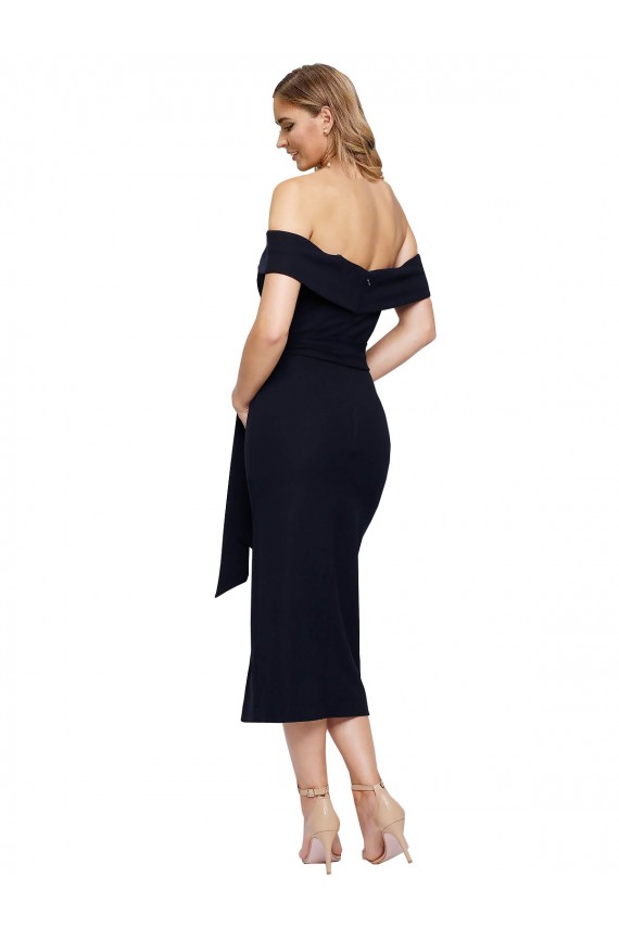 Square Neck Midi Length Stretch Crepe Black Sleeveless Formal Evening Gown / Prom Dress / Bridesmaid Dress Victoria