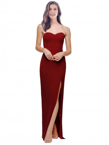 Sweetheart Long Stretch Crepe Burgundy Sleeveless Bridesmaid Dress / Evening Dress Victoria