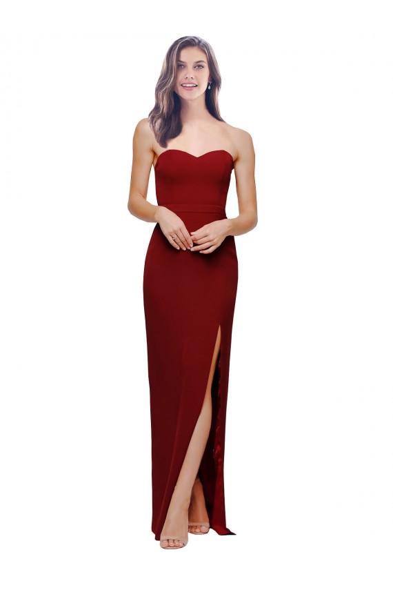 Sweetheart Long Stretch Crepe Burgundy Sleeveless Bridesmaid Dress / Evening Dress Victoria