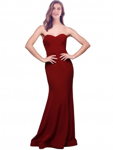 Strapless Long Stretch Crepe Burgundy Sleeveless Formal Evening Gown / Prom Dress / Bridesmaid Dress Victoria