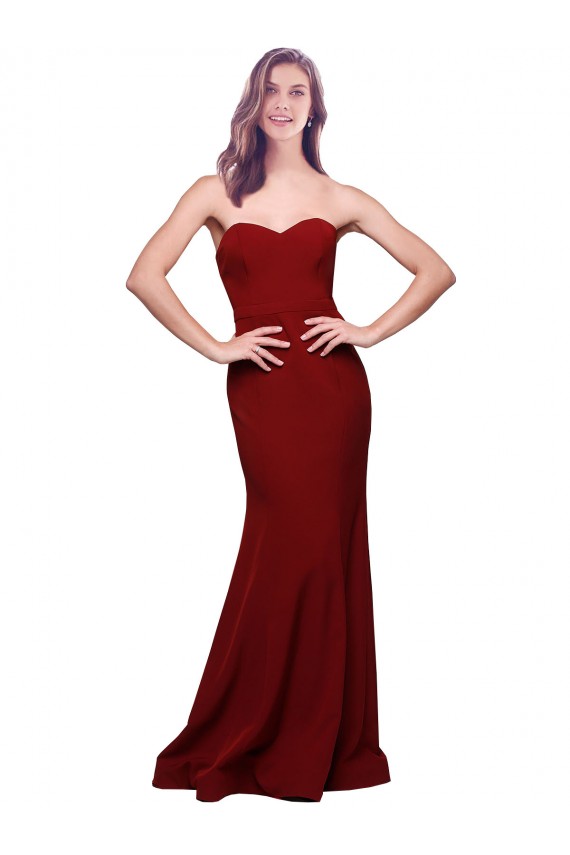 Strapless Long Stretch Crepe Burgundy Sleeveless Formal Evening Gown / Prom Dress / Bridesmaid Dress Victoria