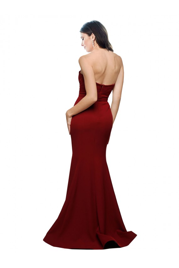 Strapless Long Stretch Crepe Burgundy Sleeveless Formal Evening Gown / Prom Dress / Bridesmaid Dress Victoria