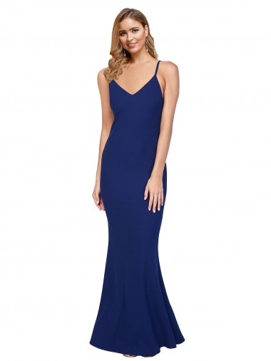 V-Neck Long Stretch Crepe Royal Blue Sleeveless Formal Dress / Bridesmaid Dress Victoria