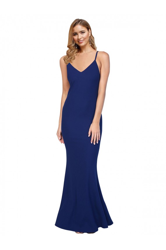 V-Neck Long Stretch Crepe Royal Blue Sleeveless Formal Dress / Bridesmaid Dress Victoria