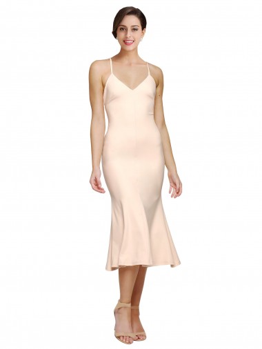 V-Neck Midi Length Stretch Crepe Nude Sleeveless Evening Gown / Prom Dress / Bridesmaid Dress Victoria