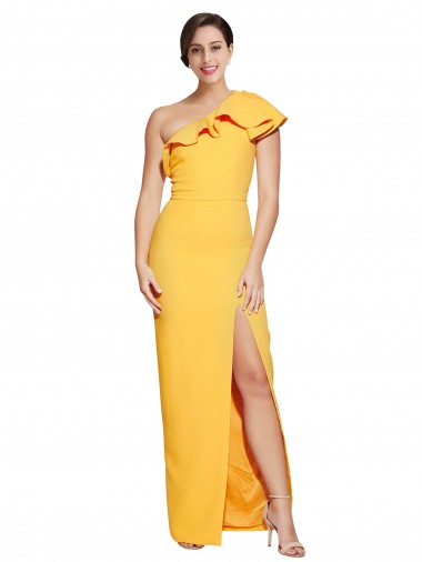 One Shoulder Long Stretch Crepe Saffron Sleeveless Formal Evening Gown / Prom Dress / Bridesmaid Dress Victoria
