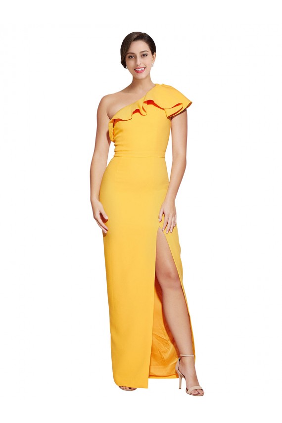 One Shoulder Long Stretch Crepe Saffron Sleeveless Formal Evening Gown / Prom Dress / Bridesmaid Dress Victoria