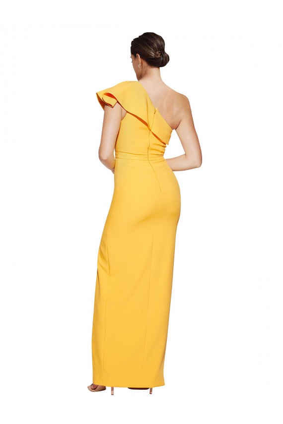 One Shoulder Long Stretch Crepe Saffron Sleeveless Formal Evening Gown / Prom Dress / Bridesmaid Dress Victoria