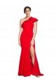 One Shoulder Sweep Train Stretch Crepe Red Sleeveless Semi Formal Evening Dress / Prom Dress / Bridesmaid Dress Victoria