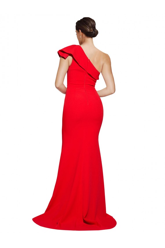 One Shoulder Sweep Train Stretch Crepe Red Sleeveless Semi Formal Evening Dress / Prom Dress / Bridesmaid Dress Victoria