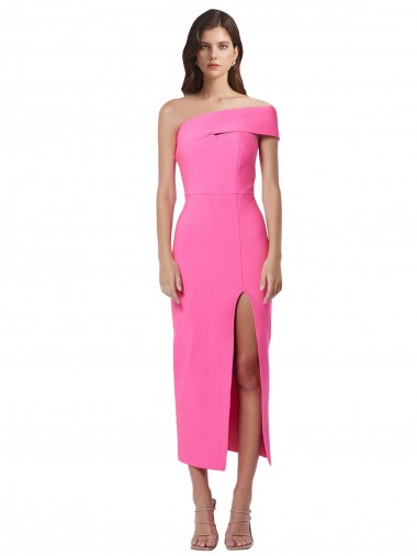 One Shoulder Midi Length Stretch Crepe Fuchsia Sleeveless Evening Gown / Prom Dress / Bridesmaid Dress Victoria