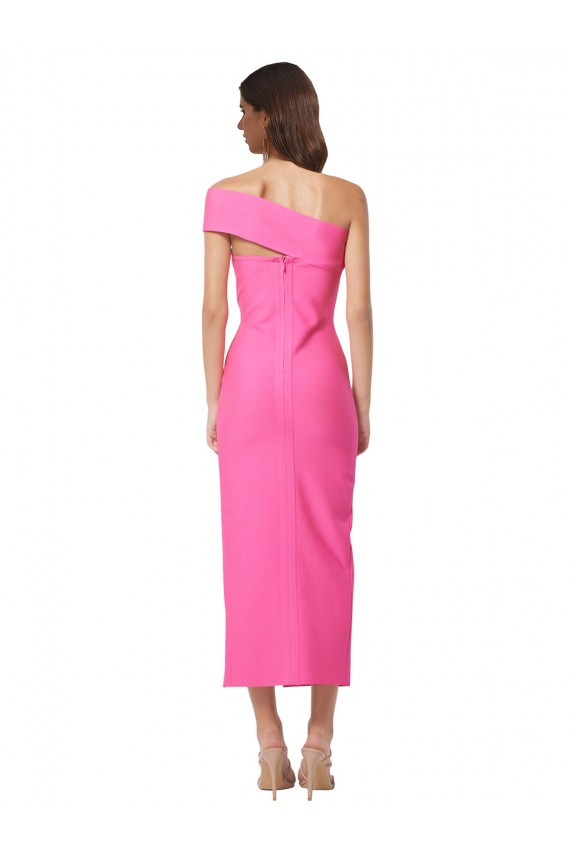 One Shoulder Midi Length Stretch Crepe Fuchsia Sleeveless Evening Gown / Prom Dress / Bridesmaid Dress Victoria