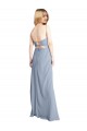 Square Neck Long Stretch Crepe Smoke Blue Sleeveless Prom Dress / Bridesmaid Dress Victoria