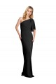 One Shoulder Long Stretch Crepe Black Flutter Sleeves Formal Evening Gown / Prom Dress / Bridesmaid Dress Victoria