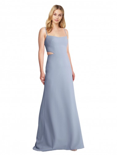 Scoop Neck Long Stretch Crepe Smoke Blue Sleeveless Prom Dress / Bridesmaid Dress Victoria