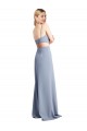 Scoop Neck Long Stretch Crepe Smoke Blue Sleeveless Prom Dress / Bridesmaid Dress Victoria