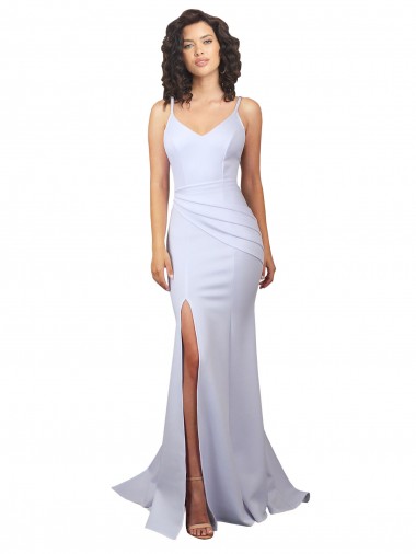 High Neck Long Stretch Crepe White Sleeveless Beach Wedding Dress Victoria